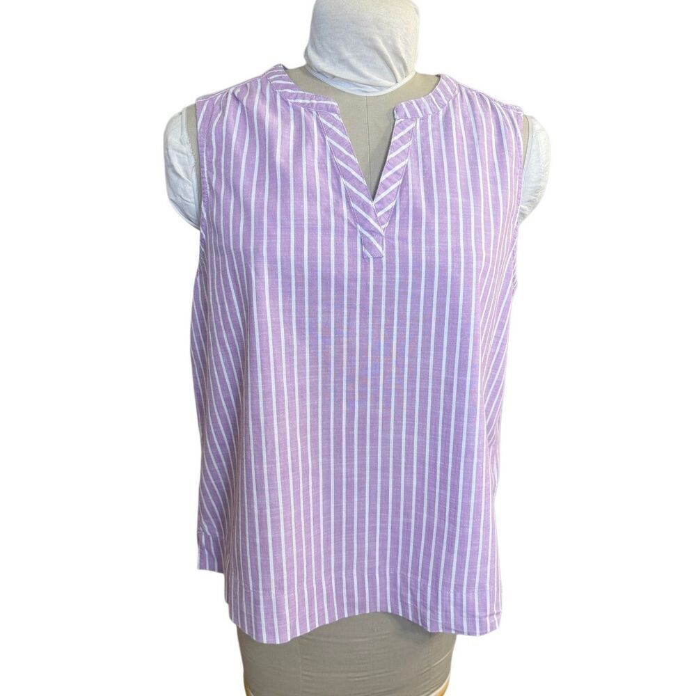 Natural Reflections Meadowlands Sleeveless Shirt - Dusty Lavender Stripe Large